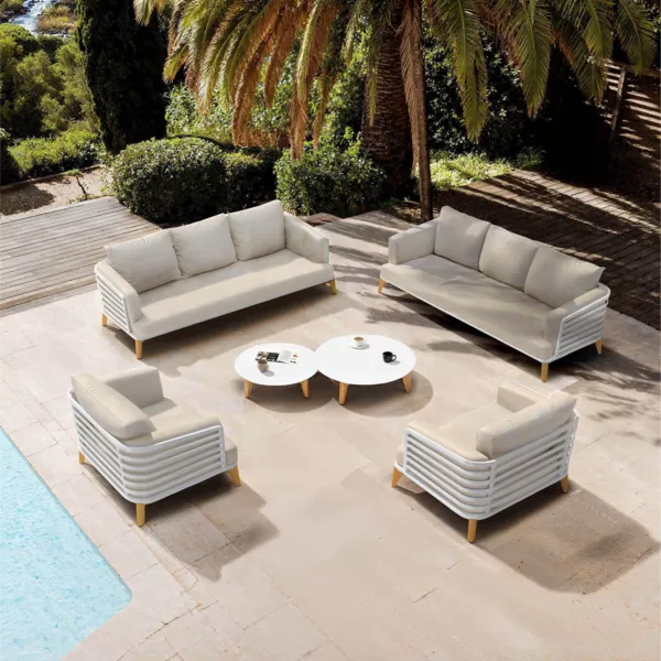 Conjunto de jardín de aluminio 8 plazas 6 piezas Monte Carlo Blanco y topo