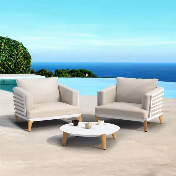 Conjunto de jardín de aluminio 2 plazas 3 piezas Monte Carlo Blanco y topo