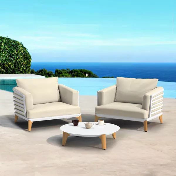 Conjunto de jardín de aluminio 2 plazas 3 piezas Monte Carlo Blanco y beige