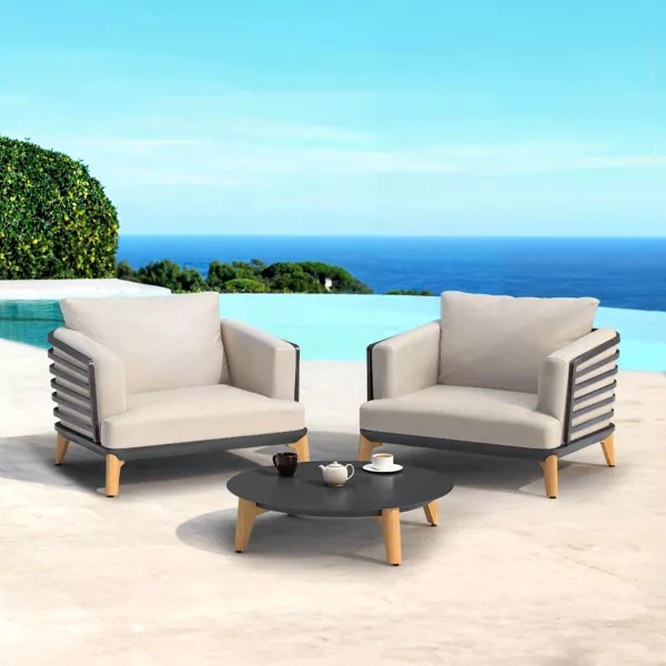 Conjunto de jardín de aluminio 2 plazas 3 piezas Monte Carlo Gris antracita y topo