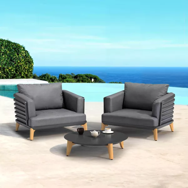 Conjunto de jardín de aluminio 2 plazas 3 piezas Monte Carlo Gris antracita