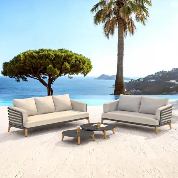 Conjunto de jardín de aluminio 5 plazas 4 piezas Monte Carlo Gris antracita y topo