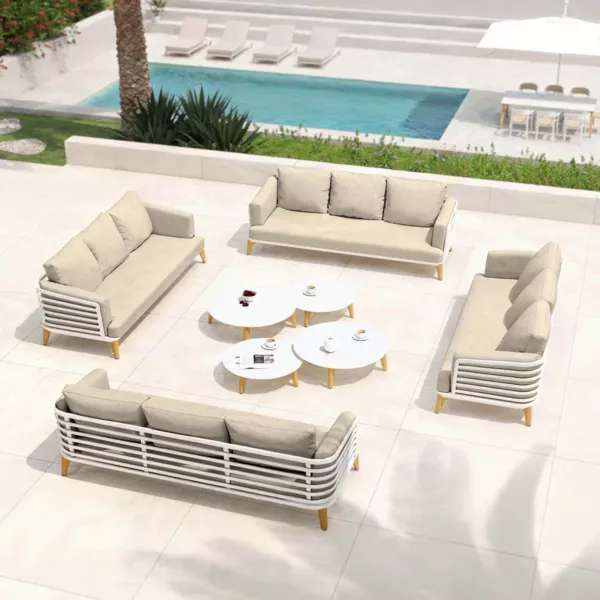 Conjunto de jardín de aluminio 12 plazas 8 piezas Monte Carlo Blanco y topo