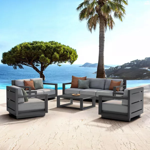 Conjunto de jardín aluminio 7 plazas 5 pzas Elba Gris antracita