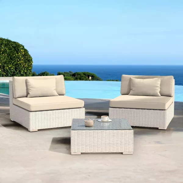 Salon de jardin en résine tressée 2 places 3 pcs Palma Blanc et beige