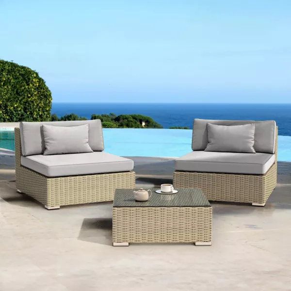 Lounge-Set geflochtenes Polyrattan 2 Plätze 3tlg Palma Grau