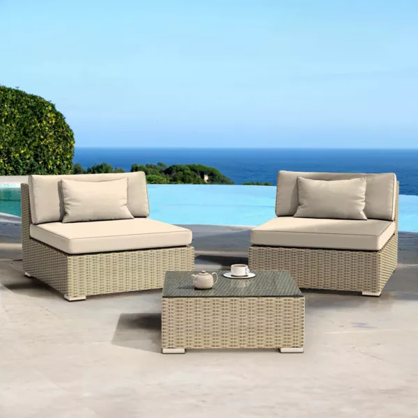 Loungeset van gevlochten hars 2 zitplaatsen 3 delig Palma Grijs en beige