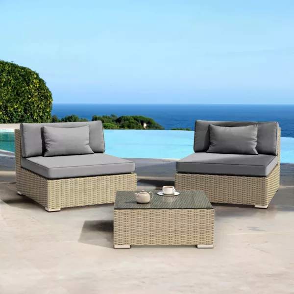 Salotto da giardino in resina intrecciata 2 posti 3 pezzi Palma Grigio e antracite