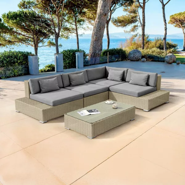 Ecklounge-Set geflochtenes Polyrattan 5 Pltze Palma Grau und Anthrazitgrau