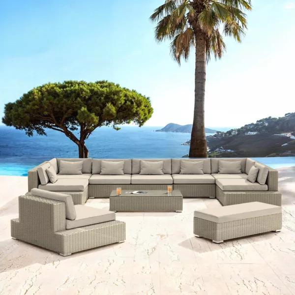 Loungeset van gevlochten hars 9 zitplaatsen 9 delig Palma Grijs en beige