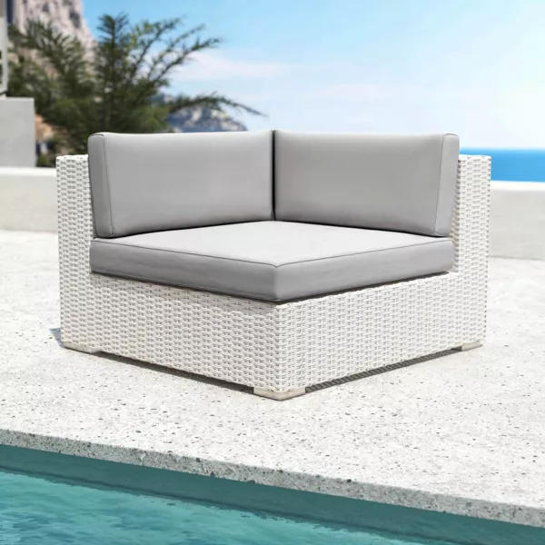 Sillón esquinero de jardín de resina trenzada Palma Blanco y gris