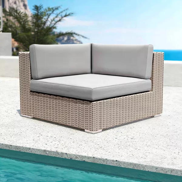 Sillón esquinero de jardín de resina trenzada Palma Gris