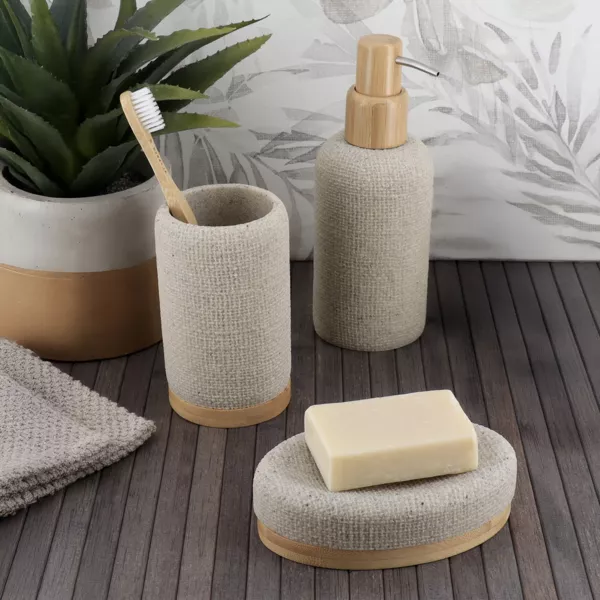 Set d'accessoires salle de bain effet Maille Beige