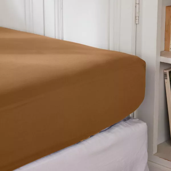 Drap housse percale de coton (140 x 190 cm) Cali Camel
