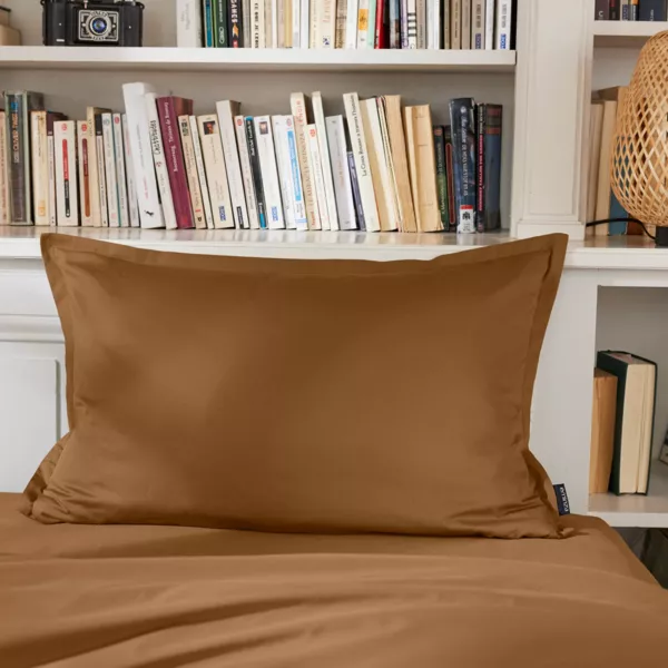 Taie d'oreiller rectangulaire percale de coton (50 x 80 cm) Cali Camel