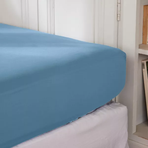 Drap housse percale de coton (140 x 200 cm) Cali Bleu ciel