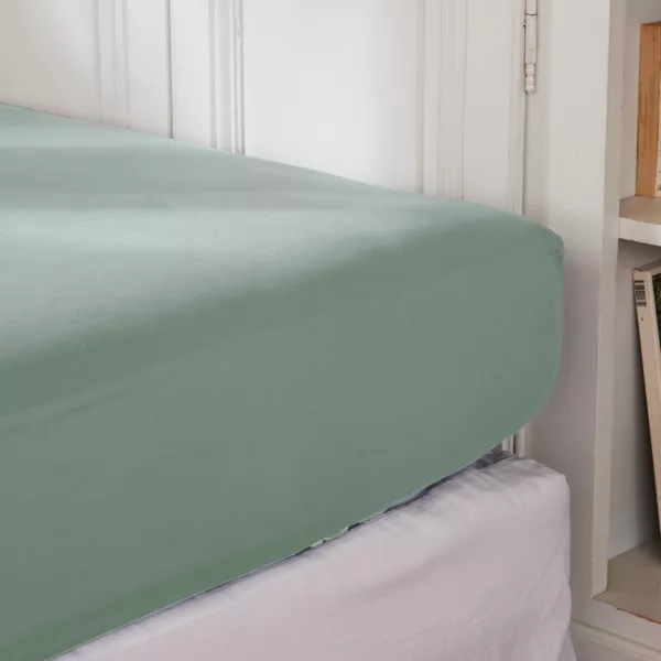 Drap housse percale de coton (140 x 200 cm) Cali Vert eucalyptus