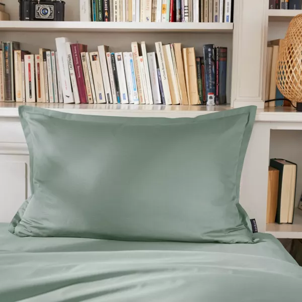Taie d'oreiller rectangulaire percale de coton (50 x 70 cm) Cali Vert eucalyptus