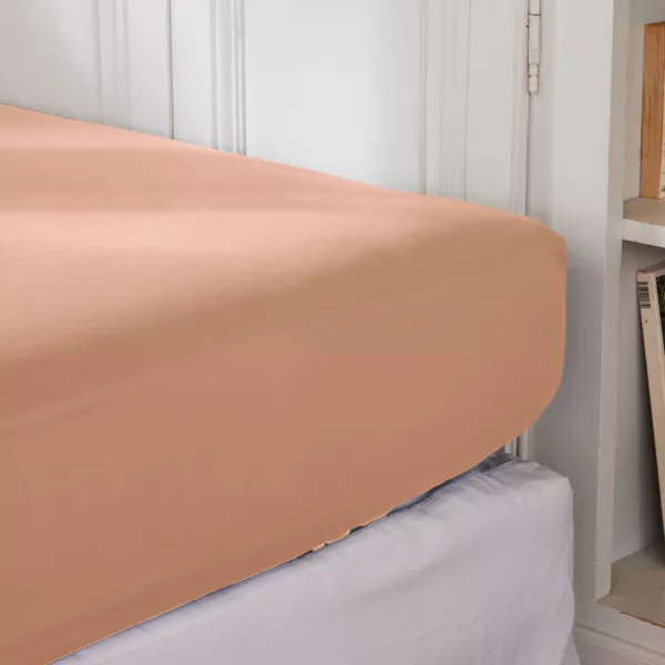Drap housse percale de coton (140 x 200 cm) Cali Rose pêche