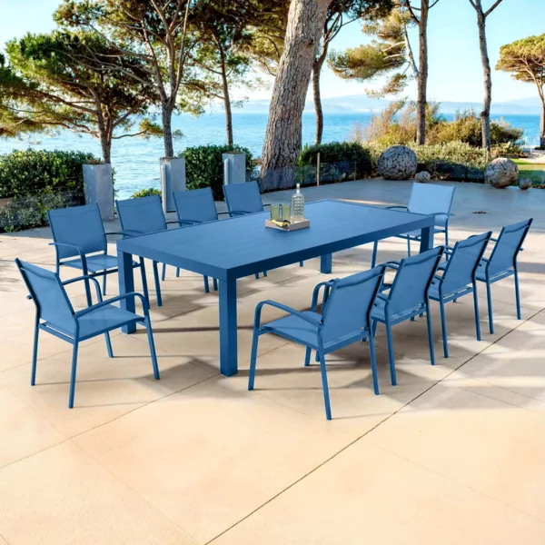 Table de jardin rectangulaire aluminium 10 places (240 x 120 cm) Murano Bleu pétrole