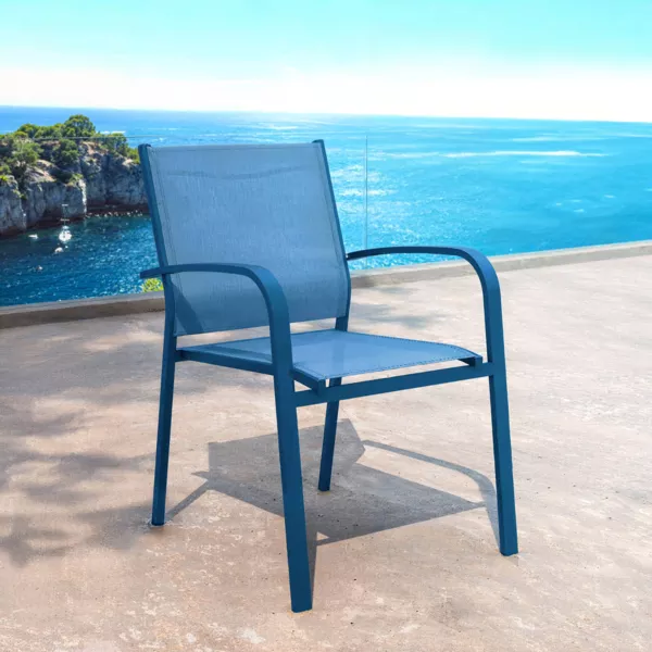 Silla de jardín con reposabrazos de aluminio apilable Murano Azul