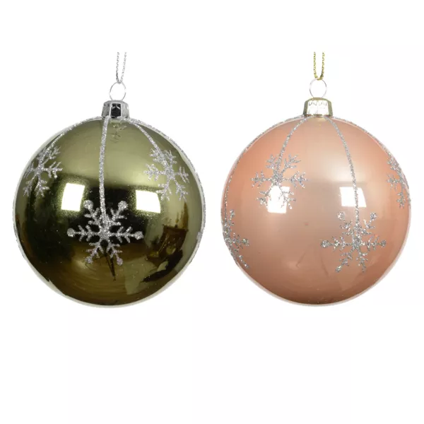 Lot de 12 boules de Noël (D80 mm) Megève Vert romarin et Pêche