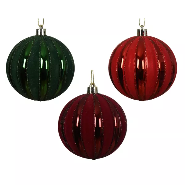 Set di 12 palline di Natale (D80 mm) Velluto glitterato Rosso e verde