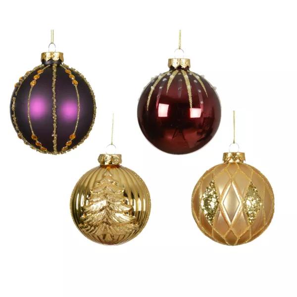 Lot de 12 boules de Noël en verre (D80 mm) Shine Glam Or et figue
