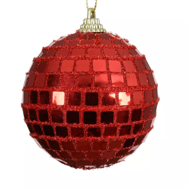 Lot de 12 boules de Noël (D80 mm) Boule à facette Rouge
