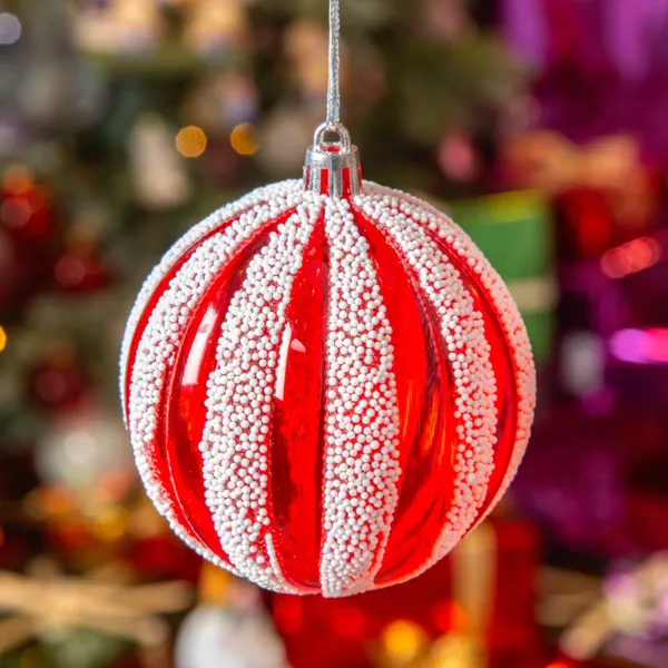 Lot de 12 boules de Noël (D80 mm) Fantasia perlées Rouge et blanc