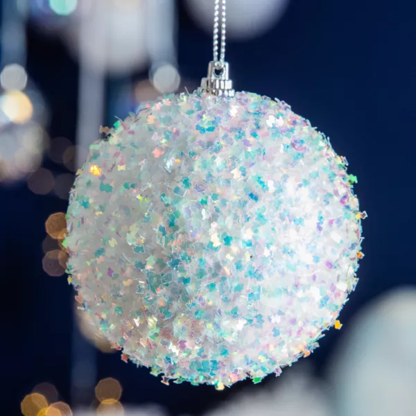 Set von 12 Weihnachtskugeln (D80 mm) Pailletten Wei Schillernd
