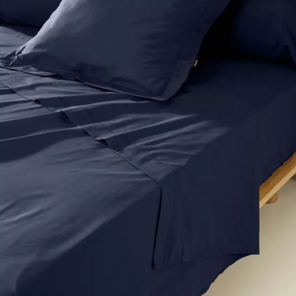 Drap plat percale de coton (270 x 300 cm) Cali Bleu marine