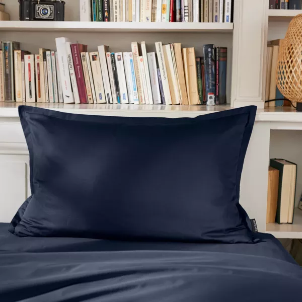 Funda de almohada rectangular de percal de algodón (80 cm) Cali Azul marino