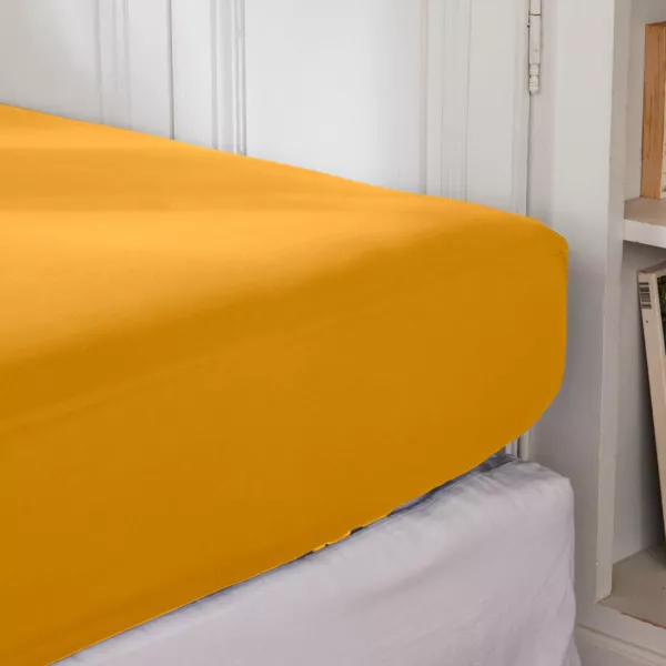 Drap housse percale de coton (160 x 200 cm) Cali Jaune moutarde