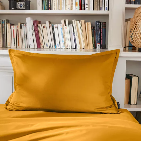 Federa rettangolare percalle di cotone (80 cm) Cali Giallo senape