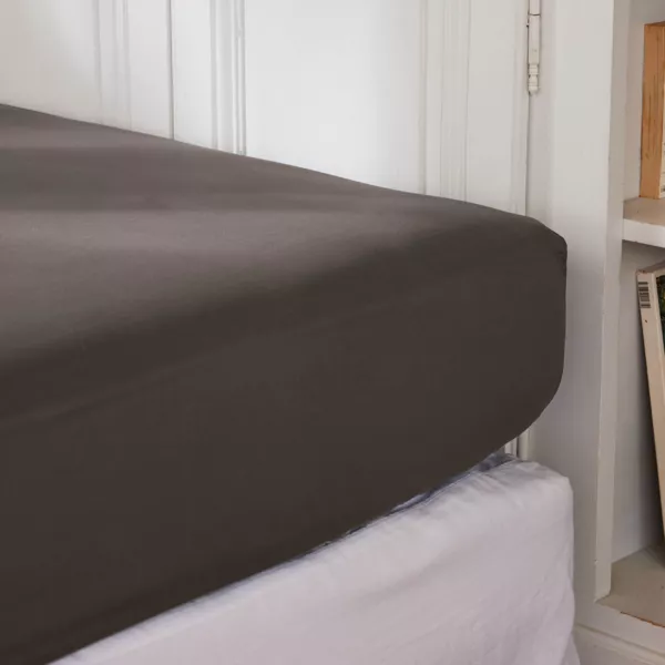 Drap housse percale de coton (200 x 200 cm) Cali Gris anthracite