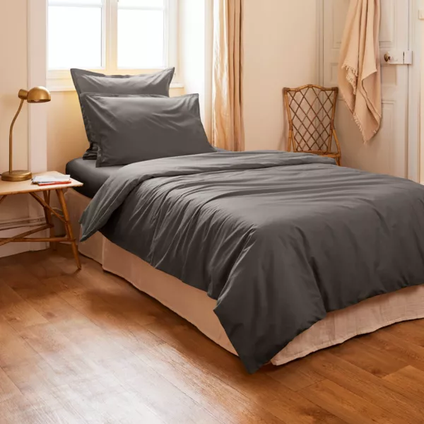 Funda nórdica de algodón percal (140 cm) Cali Gris antracita