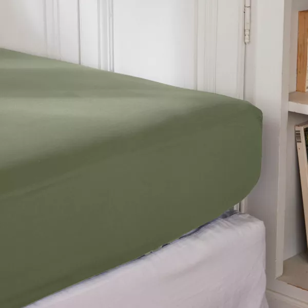 Drap housse percale de coton (90 x 190 cm) Cali Vert romarin