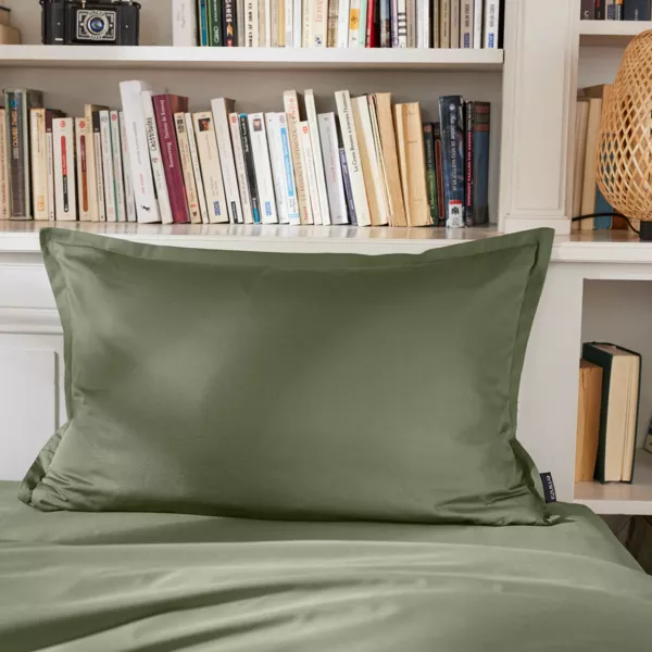 Funda de almohada rectangular en percal de algodón (80 cm) Cali Verde romero