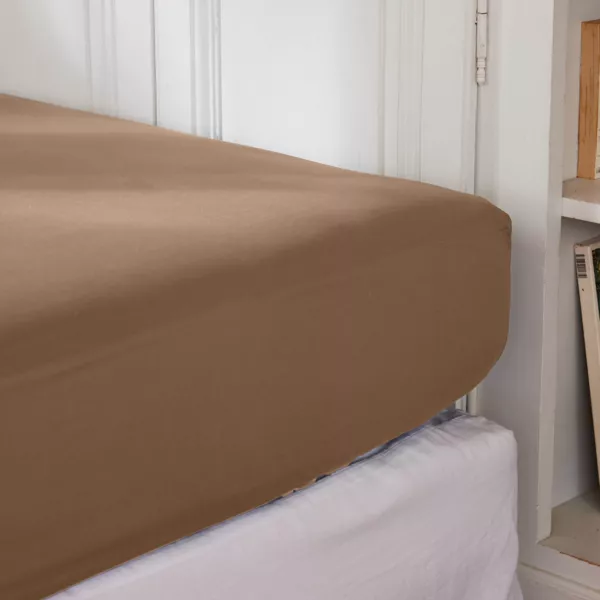 Drap housse percale de coton (90 x 200 cm) Cali Cappuccino
