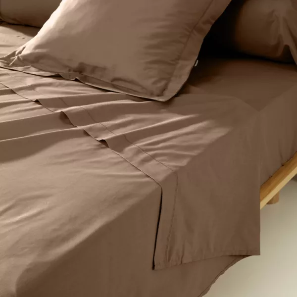 Drap plat percale de coton (240 x 300 cm) Cali Cappuccino