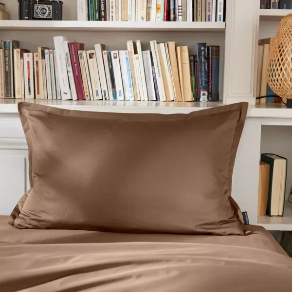 Funda de almohada rectangular de percal de algodón (80 cm) Cali Cappuccino