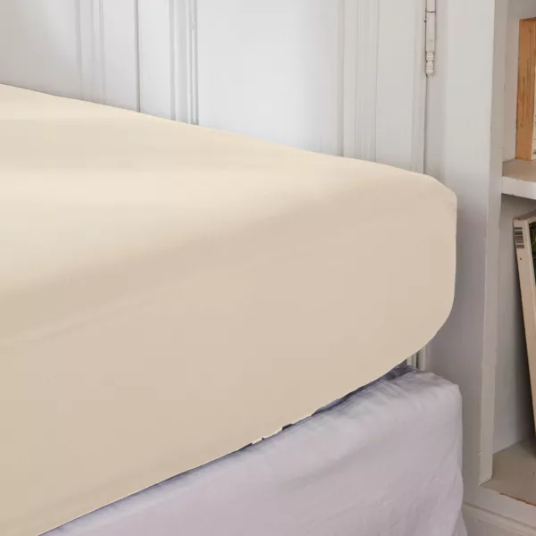 Sábana bajera en percal de algodón (200 cm) Cali Beige lino