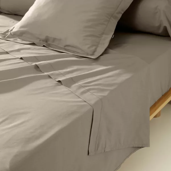 Drap plat percale de coton (270 x 300 cm) Cali Taupe