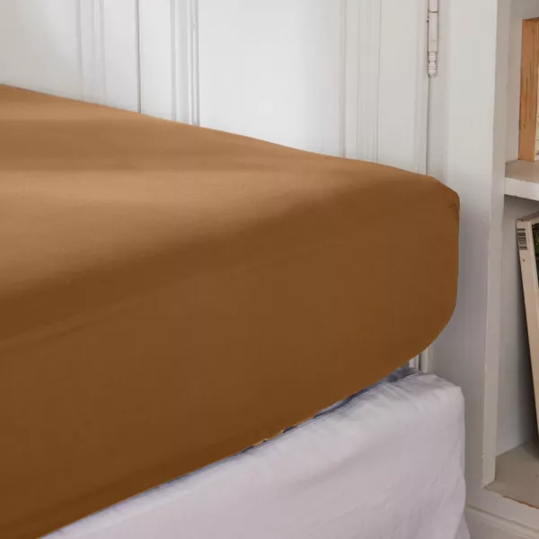 Drap housse percale de coton (140 x 200 cm) Cali Camel