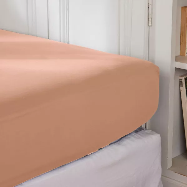 Drap housse percale de coton (90 x 190 cm) Cali Rose pĂŞche