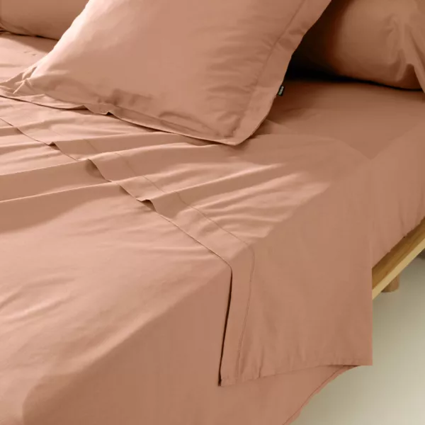 Drap plat percale de coton (180 x 290 cm) Cali Rose pĂŞche