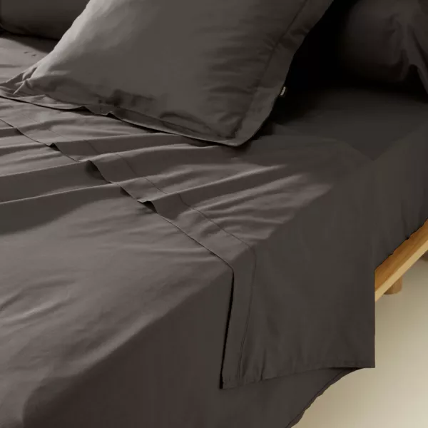 Drap plat percale de coton (240 x 300 cm) Cali Gris anthracite