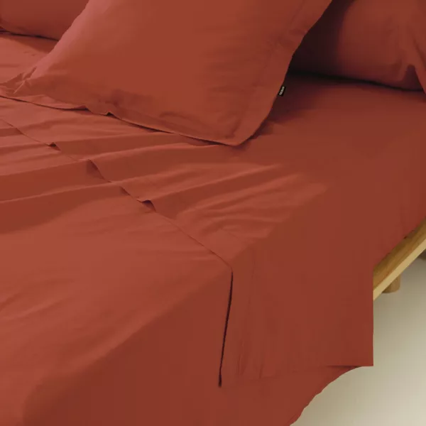Drap plat percale de coton (270 x 300 cm) Cali Terracotta