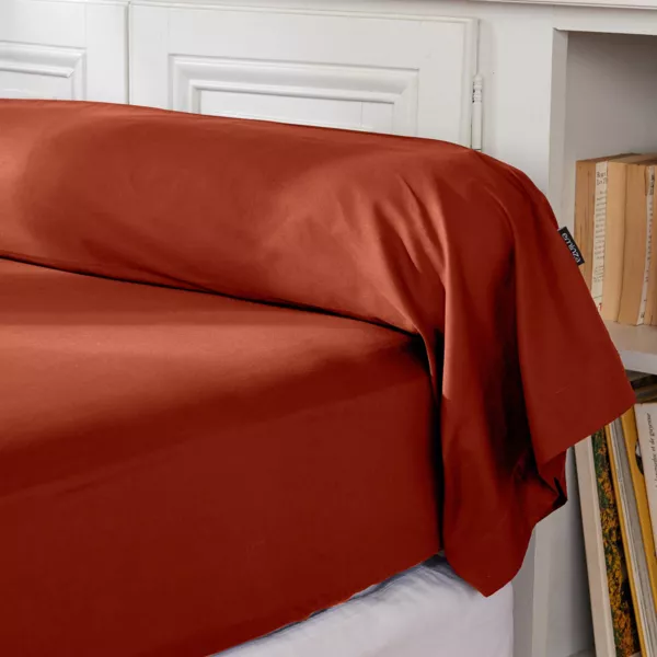 Taie de traversin percale de coton (L185 cm) Cali Terracotta